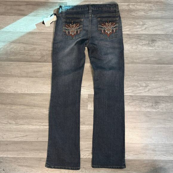 Y2K Embroidered Rhinestone Pocket Bootcut Jeans Mid Rise Size 9 00s NWT - Picture 3 of 6